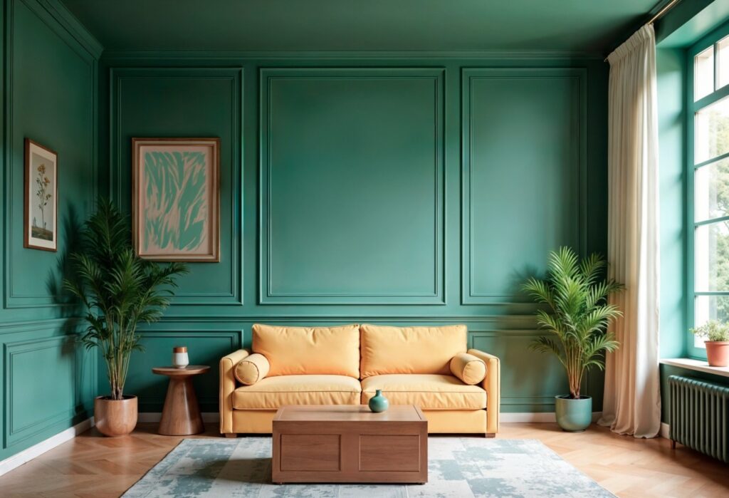 Bold color wall for living room