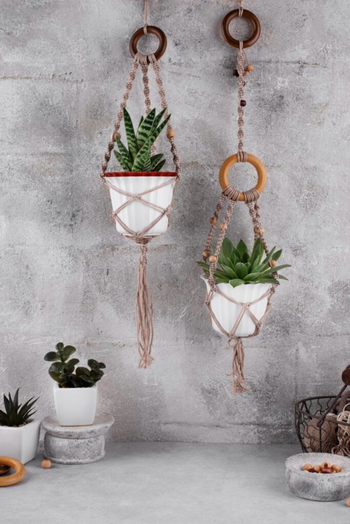 Hanging plant holders as a DIY budget-friendly wall makeover idea