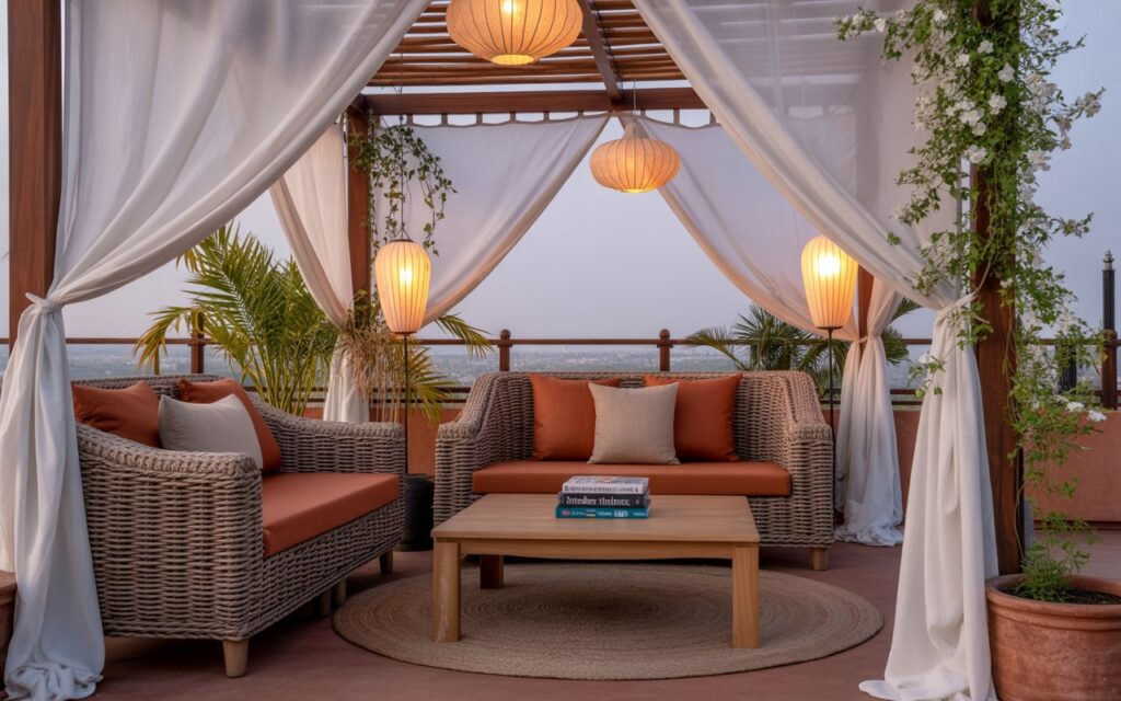 Pergola with comfortable seating