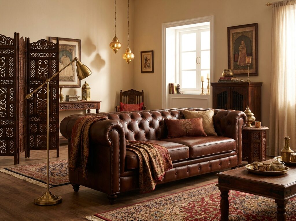 Classic Chesterfield sofa in leather – elegant living room furniture by Furnofy