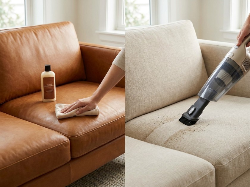Proper upholstery care for sofas – leather conditioning and fabric vacuuming tips by Furnofy
