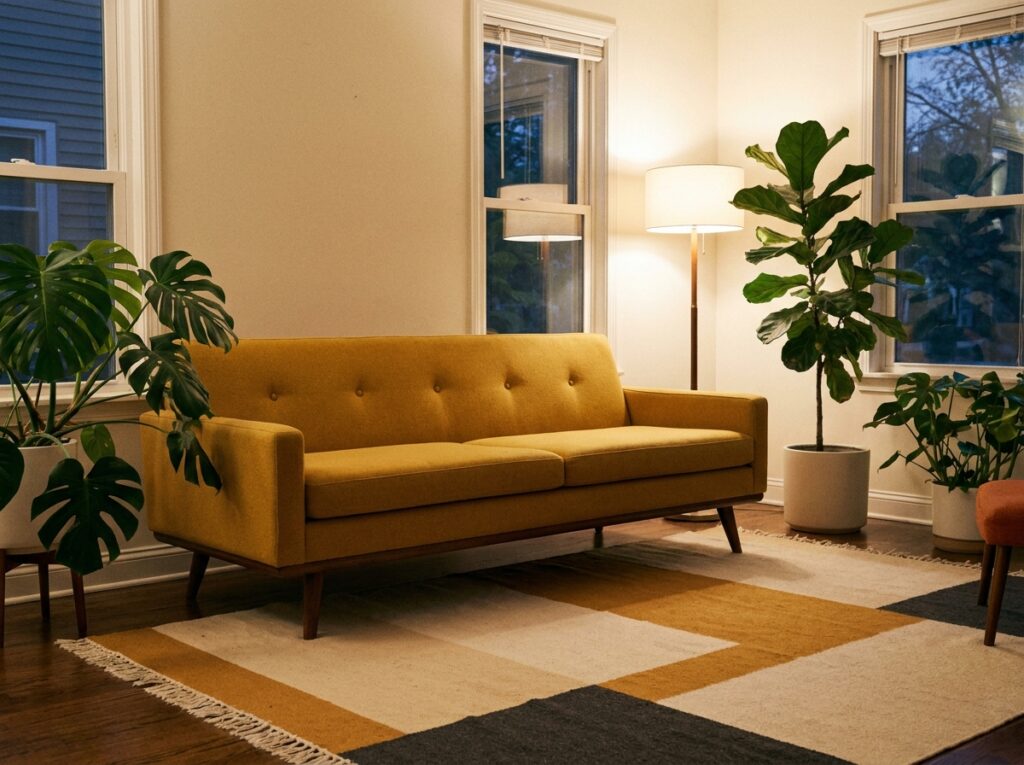 Mid-century modern sofa with wooden legs – timeless sofa design by Furnofy