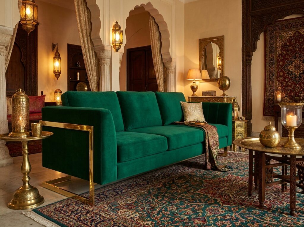 Emerald green velvet sofa design for an elegant living room – Furnofy