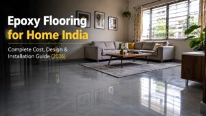 Epoxy flooring for home India installed in a modern grey-toned living room