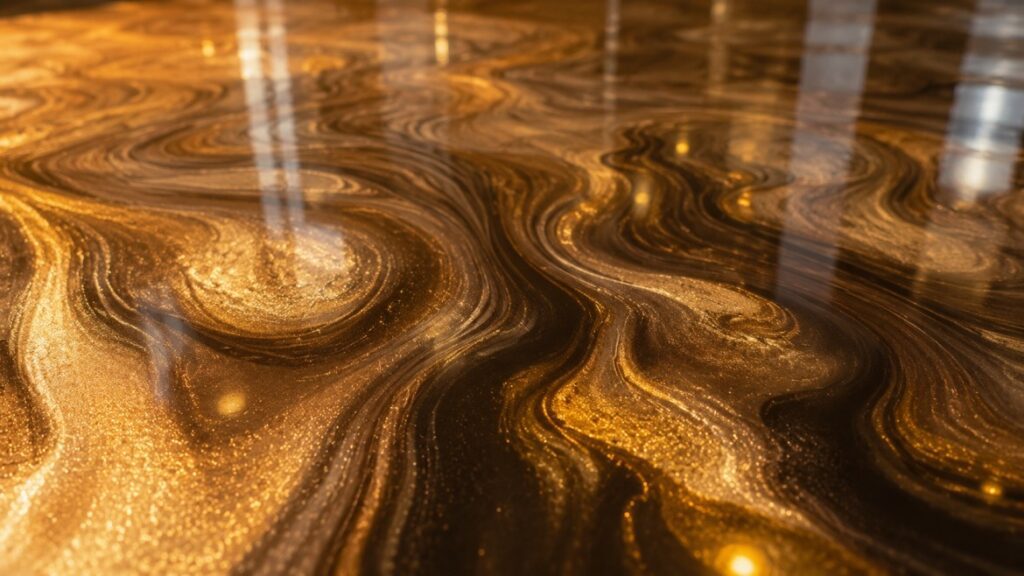 Metallic epoxy flooring finish for luxury Indian home interiors