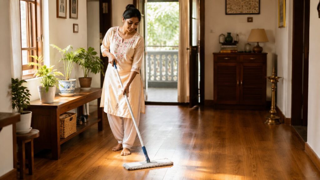 Wooden flooring maintenance tips being followed at home
