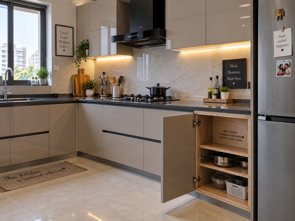 BWR plywood used in Indian modular kitchen cabinet construction