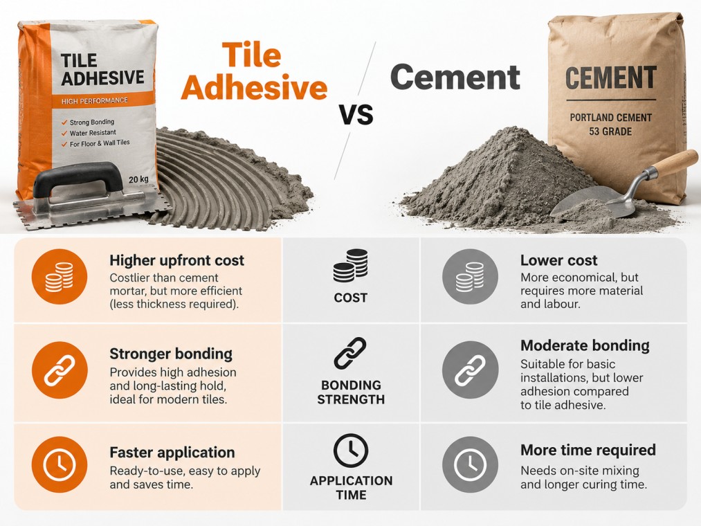 Tile adhesive versus cement comparison chart for cost and strength